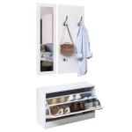 HOMCOM 3 en 1 Juego de Muebles de Entrada con Zapatero Espejo y Perchero con 4 Ganchos para Colgar Ropa para Recibidor Pasillo 80x27x46,5 cm Madera(c-3)