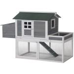 PawHut Conejera Exterior Jaulas para Conejos de Madera Caseta Exterior con Bandeja Extraíble y Techo Asfáltico 156x65x65 cm Verde y Blanco(c-6)