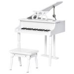 HOMCOM Piano de Cola Infantil con 30 Teclas Taburete y Atril de Partituras Piano para Niños de MDF Instrumento Musical Didáctico 52x50x49 cm Blanco(c-4)