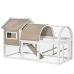 PawHut Gallinero Exterior de Madera de Abeto Jaula para Gallinas Pollos con Zona Abierta Ponedero Barras Bandeja Extraíble y Rampa 167,5x109x100 cm Color Natural y Blanco(c-2)