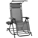 Outsunny Silla Mecedora de Jardín Plegable Tumbona Reclinable con Techo Protección Solar Reposacabezas Extraíble y Reposapiés Estructura de Acero 120x67x102 cm Beige(c-1)