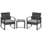 Outsunny Conjunto de Jardín Exterior Negro Conjunto de Muebles de Jardín de Ratán 3 Piezas 1 Mesita 2 Sillones para Exterior y Aire Libre Desmontable Color Negro(c-1)