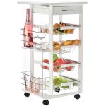 HOMCOM Carrito Cocina Carro Multiusos de 5 Niveles con Cajón Bastidores Laterales Cestas Extraíbles de Metal 4 Ruedas 47x37x83 cm Blanco(c-2)