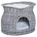 PawHut Cama para Gatos o Mascotas Pequeñas Cueva de Ratán Sintético con 3 Patas y Cojín Suave Ø52x58 cm Gris(c-1)