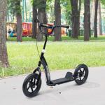 HOMCOM Patinete para Niños de +5 Años Scooter de 2 Ruedas Grandes de 12 Pulgadas con Freno y Manillar Ajustable en Altura Carga Máx. 100 kg 120x52x80-88 cm Negro(c-4)