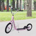 HOMCOM Patinete Scooter Monopatín con Manillar para Niños y Adultos con Frenos 125x58x92-100cm Carga Máx. 100 kg Material de Acero Rosa(c-4)