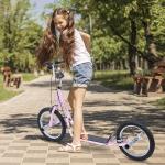 HOMCOM Patinete Scooter para Niños de +5 Años con Neumáticos Inflables Grandes de 16 Pulgadas con Frenos y Manillar Ajustable en Altura 143x58x92-100 cm Rosa(c-2)