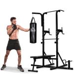HOMCOM Multiestación Máquina de Musculación con Estribo para Piernas Poleas y Placas de Peso de 45 kg para Entrenamiento Fitness en Hogar Gimnasio 148x108x207 cm Negro(c-1)