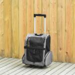 PawHut Transportín Carrito para Mascotas 2 en 1 Mochila de Viaje con 2 Ruedas para Perros Gatos con Asa Retráctil de Aluminio y Bolsillos de Almacenaje 42x25x55 cm Gris(c-2)