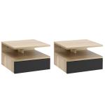 HOMCOM Set de 2 Mesitas de Noche Flotantes con 1 Cajón y Estante 35x32x22,5 cm Roble(c-1)