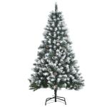 HOMCOM Árbol de Navidad 225 cm Nevado Artificial con 1083 Puntas de PVC Base Plegable y Soporte de Metal Decoración Navideño para Interiores Ø140x225 cm Verde y Blanco(c-3)