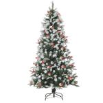 HOMCOM Árbol de Navidad Artificial 150 cm con 440 Ramas 39 Piñas y 39 Bayas Hojas de PVC PE Base Plegable y Soporte Metálico Decoración Navideña para Interiores Verde(c-2)