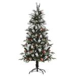 HOMCOM Árbol de Navidad Artificial 150 cm con 440 Ramas 39 Piñas y 39 Bayas Hojas de PVC PE Base Plegable y Soporte Metálico Decoración Navideña para Interiores Verde(c-1)