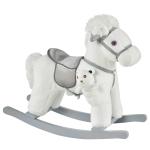 HOMCOM Caballito Balancín para Niños 18-36 Meses con Osito de Peluche y Sonidos Blanco(c-1)