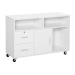 HOMCOM Mueble Auxiliar de Oficina Mueble Archivador con Ruedas Estantes y Cajones Armario Multiusos con Gran Almacenaje 100x35x65 cm Blanco(c-1)