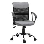 Vinsetto Silla de Oficina Ergonómica Silla de Escritorio Basculante y Giratoria con Altura Ajustable del Asiento Reposabrazos y Ruedas 60x66x91-101 cm Gris(c-3)