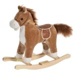 HOMCOM Caballo Balancín para Bebé Mayores de 36 Meses Juguete Balancín de Felpa Suave con Música Relinchos Sonidos de Galope Boca y Cola Móviles 65x32,5x61 cm Marrón(c-2)