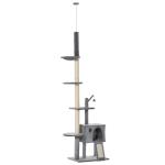PawHut Árbol Rascador para Gatos Rascador de Gatos Barato Rascador para Fijar al Techo Altura Ajustable 238-270 cm con Hamaca Cueva Rampa Bola de Juego Gris Claro(c-2)