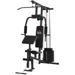 HOMCOM Multiestación Máquina de Musculación con Estribo para Piernas Poleas y Placas de Peso de 45 kg para Entrenamiento Fitness en Hogar Gimnasio 148x108x207 cm Negro(c-2)