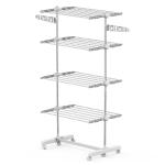 HOMCOM Tendedero de Ropa Plegable 80x55x172 cm con 6 Ruedas y 4 Estantes con Altura Regulable de Acero Inoxidable Plateado(c-2)