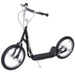 HOMCOM Patinete Scooter 2 Ruedas 16 Pulgadas 4 PEGS Estribos Freno Caballete para Niños Mayores de 5 Años Carga 100 kg Color Negro(c-2)