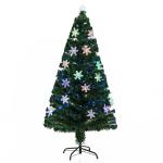 HOMCOM Árbol de Navidad Artificial Árboles de Abeto 180cm con Soporte Decoraciones Navideñas Copos de Estrella Fibra Óptica Brillante LED(c-1)