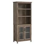 HOMCOM Armario de Almacenaje con Puertas Vidrio Estante Abierto de 3 Niveles Estantes Ajustable 76x40x180 cm Grano de Madera(c-1)