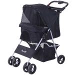 PawHut Cochecito Plegable Mascotas 75×46×94 cm Perro Gato Carrito Ruedas Giran 360 grados con Freno Negro(c-2)