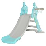 HOMCOM Tobogán Infantil Plegable con Canasta de Baloncesto para Niños +18 Meses Modelo Ovni para Interiores y Exteriores 140x87x75 cm Azul y Gris(c-2)