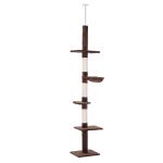 PawHut Árbol Rascador para Gatos Rascador de Gatos Barato Árbol Escalador de Gato para Fijar al Techo Altura Ajustable con Plataformas Hamaca y Postes de Sisal 40x34x230-260 cm Marrón(c-1)