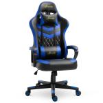 Vinsetto Silla Gaming Silla para gamers Silla de Escritorio de Oficina Ergonómica Altura Regulable Basculante con Reposacabezas Cojín Lumbar 61x70x121-129 cm Azul(c-3)