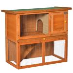PawHut Conejera Madera Jaula para Conejos o Casa para Animales Pequeños 90x45x80cm Área de Juego(c-2)